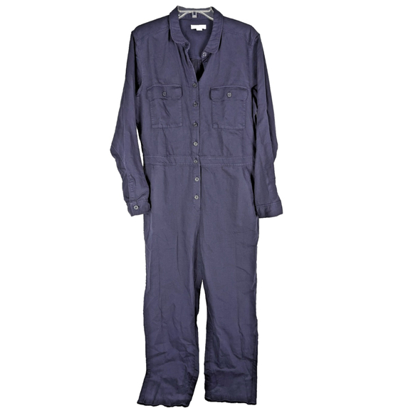 Outerknown S.E.A. Long Sleeve Organic Cotton Linen Jumpsuit Navy Sz L Coverall - Picture 2 of 11